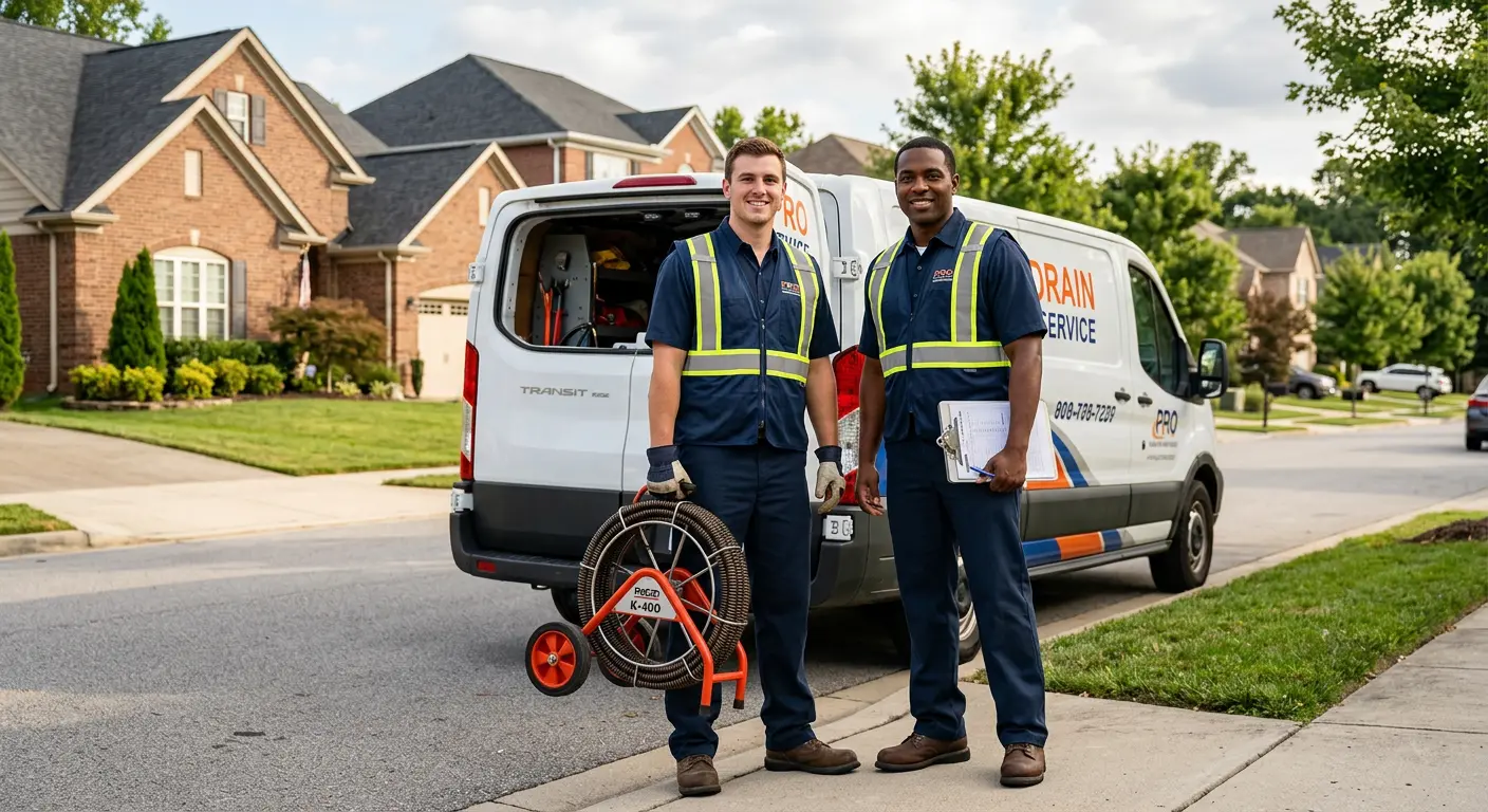 Sewer and drain service team with equipment ready for work in Spring Hill